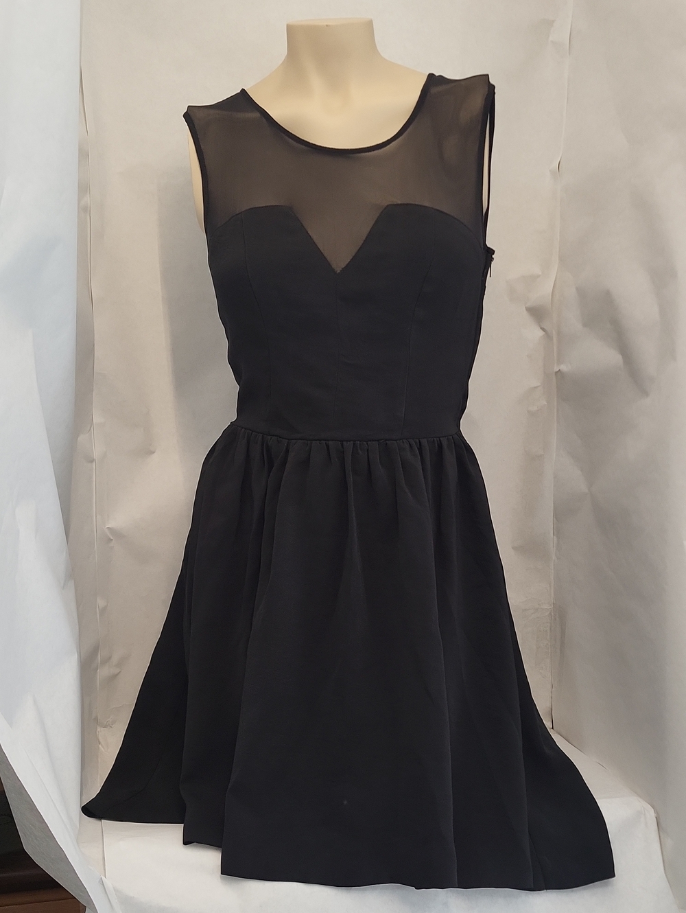 H&M Black A-Line Mini Dress with Sheer Yoke